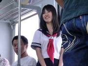 Pretty schoolgirl likes to travel with trains